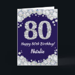 Happy 80. Geburtstag Navy Blue und Silver Glitzer Karte<br><div class="desc">Happy 80. Geburtstag Navy Blue und Silver Glitzer Card mit personalisiertem Namen. Für weitere Anpassungen klicken Sie bitte auf die Schaltfläche "Anpassen" und verwenden Sie unser Designwerkzeug,  um diese Vorlage zu ändern.</div>