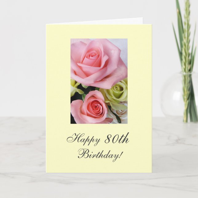 Happy 80. Geburtstag rosa Rosen Karte (Vorderseite)