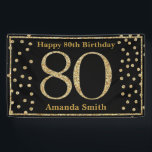 Happy 80th Birthday Banner Black and Gold Glitter<br><div class="desc">Happy 80th Birthday Banner Black and Gold Glitter Confetti. Printable Digital. For further customization,  please click the "Customize it" button and use our design tool to modify this template.</div>