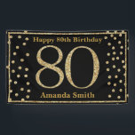 Happy 80th Birthday Banner Black and Gold Glitter<br><div class="desc">Happy 80th Birthday Banner Black and Gold Glitter Confetti. Printable Digital. For further customization,  please click the "Customize it" button and use our design tool to modify this template.</div>