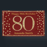 Happy 80th Birthday Banner Burgundy Red Gold<br><div class="desc">Happy 80th Birthday Banner Burgundy Red and Gold Glitter Confetti. Printable Digital. For further customization,  please click the "Customize it" button and use our design tool to modify this template.</div>