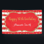 Happy 80th Birthday Banner Red and Gold Glitter<br><div class="desc">Happy 80th Birthday Banner for women or man. Red and Gold Birthday Party Banner. Gold Glitter Confetti. Black and White Stripes. Printable Digital. For further customization,  please click the "Customize it" button and use our design tool to modify this template.</div>