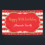 Happy 80th Birthday Banner Red and Gold Glitter<br><div class="desc">Happy 80th Birthday Banner for women or man. Red and Gold Birthday Party Banner. Gold Glitter Confetti. Black and White Stripes. Printable Digital. For further customization,  please click the "Customize it" button and use our design tool to modify this template.</div>