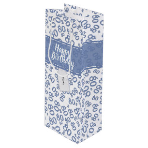 Happy 80th Birthday Blau und Weiße Zahlenmuster Geschenktüte Für Weinflaschen