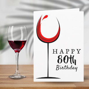 Happy 80th Birthday Red Wine Glass Birthday Karte