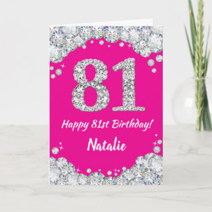 Happy 81. Geburtstag Hot Pink und Silver Glitzer Karte