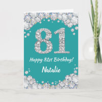 Happy 81. Geburtstagskarte Aquamarin und Silver Gl