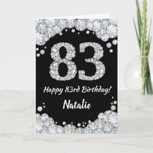 Happy 83. Geburtstagskarte Black and Silver Glitze Karte