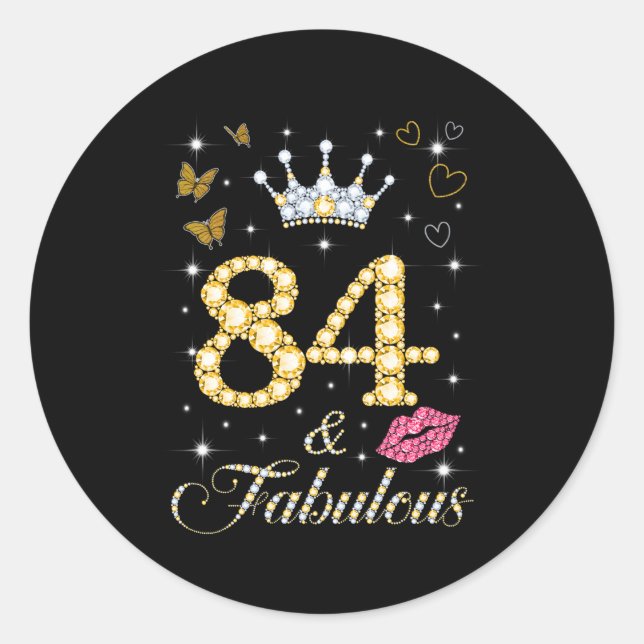 Happy 84 und fabelhafte Krone Er Lip 84. Runder Aufkleber (Vorderseite)