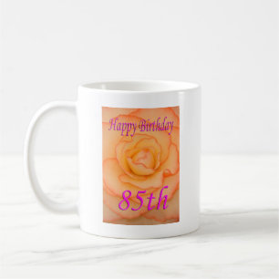 Happy 85. Geburtstag Gelbe Blume mit rosa Trimm Kaffeetasse