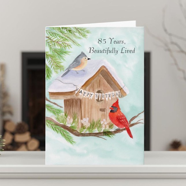  Happy 85th Birthday Birds at Birdhouse Karte (Von Creator hochgeladen)