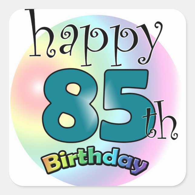 Happy 85th Birthday (blauw) Quadratischer Aufkleber (Vorderseite)