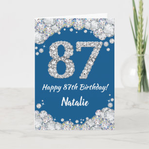 Happy 87. Geburtstag Blue and Silver Glitzer Card Karte