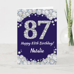 Happy 87. Geburtstag Navy Blue und Silver Glitzer Karte