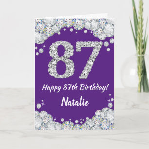 Happy 87. Geburtstagskarte Lila und Silver Glitzer Karte