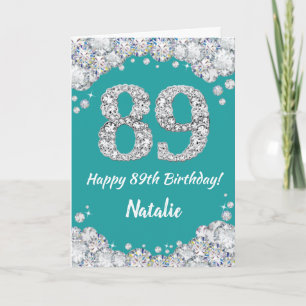 Happy 89. Geburtstagskarte Aquamarin und Silver Gl Karte