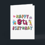 Happy 8th Birthday. 8 year b-day surprise Karte<br><div class="desc">Happy 8th Birthday. Funny and cute Birthday design with lovely teddy bear holding a gift and a funny pencil writing the birthday wishes. A perfect match for clothing,  shirts and accessories.</div>