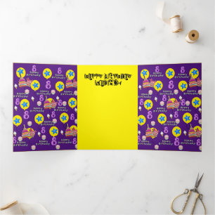 Happy 8th Birthday Card, #8 Lila & gelb Dreifach Gefaltete Karte