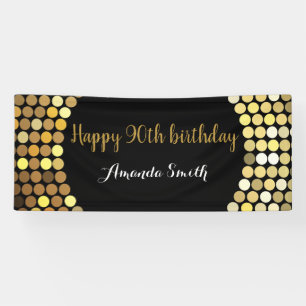 Happy 90. Geburtstag Banner Black and Gold Glitzer