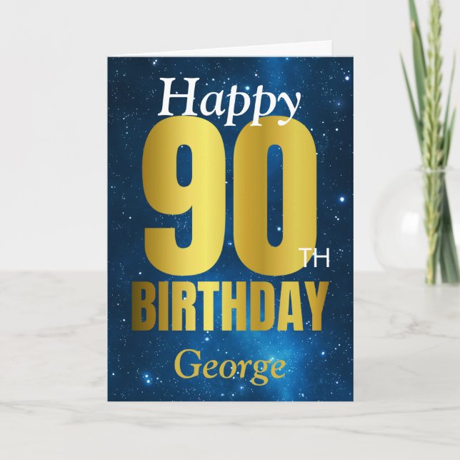 Happy 90. Geburtstag Blue Gold Karte (Vorderseite)