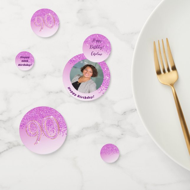 Happy 90. Geburtstag Chic Falling Pink Glitzer Konfetti (Gruppe)