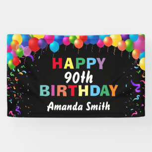 Happy 90. Geburtstag farbenfrohe Balloons Confetti Banner