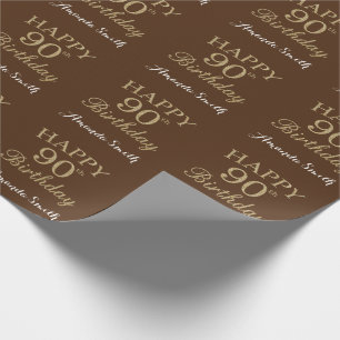 Happy 90. Geburtstag Gold Glitzer und Braun Geschenkpapier