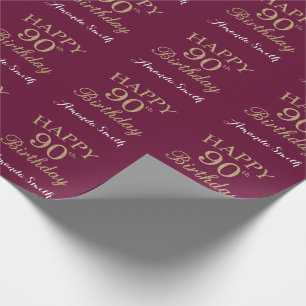 Happy 90. Geburtstag Gold Glitzer und Burgund Red Geschenkpapier