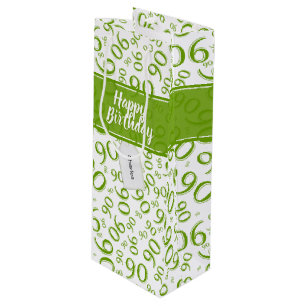 Happy 90. Random Number Pattern Green/White Geschenktüte Für Weinflaschen
