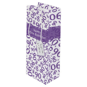 Happy 90. Random Number Pattern Lila/weiß Geschenktüte Für Weinflaschen