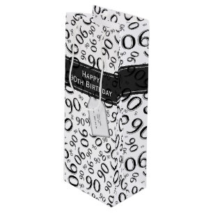 Happy 90. Random Number Pattern Schwarz/Weiß Geschenktüte Für Weinflaschen