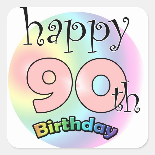 Happy 90th Birthday (roze) Quadratischer Aufkleber (Vorderseite)