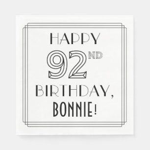 HAPPY 92ND BIRTHDAY; Art Deco Style; Custom Name Serviette