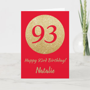 Happy 93rd Birthday Red and Gold Glitter Card Karte