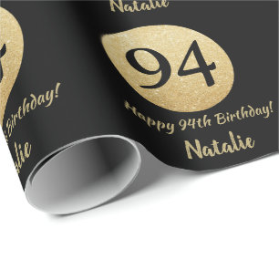 Happy 94. Geburtstag Black and Gold Glitzer Geschenkpapier