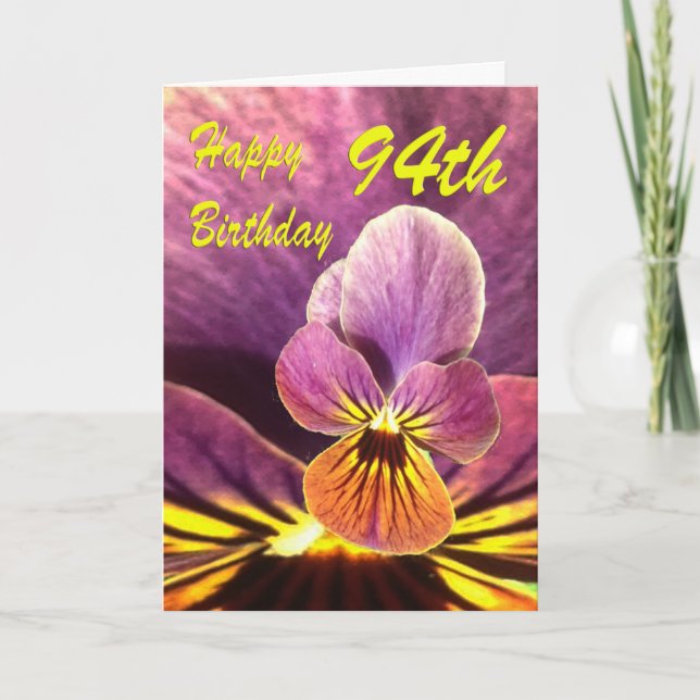 Happy 94. Geburtstag Blume Pansy Karte (Vorderseite)