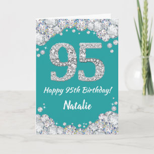Happy 95. Geburtstag Aquamarin und Silver Glitzer Karte