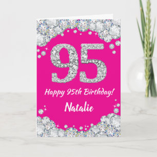 Happy 95. Geburtstag Hot Pink und Silver Glitzer Karte
