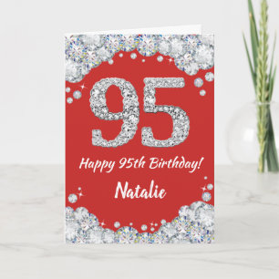 Happy 95. Geburtstagskarte Rot und Silber Glitzer  Karte
