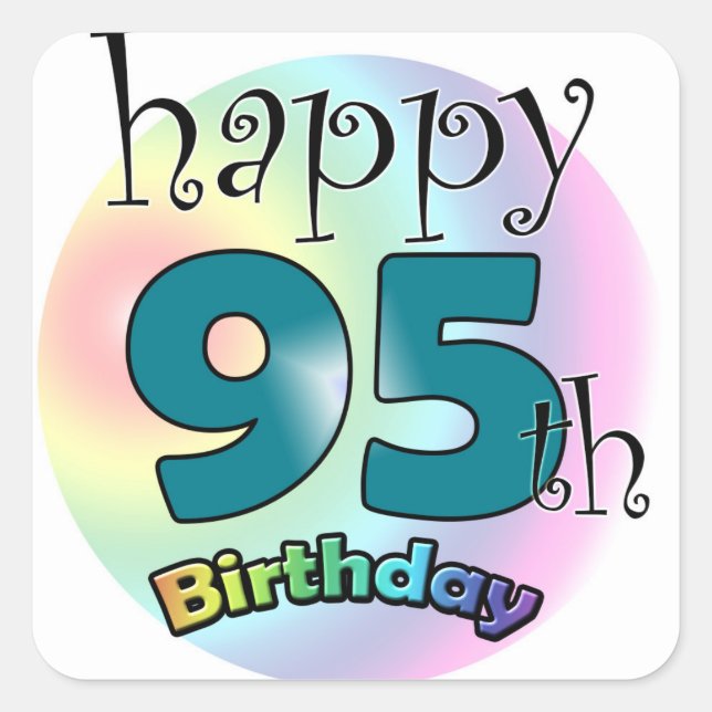 Happy 95th Birthday (blauw) Quadratischer Aufkleber (Vorderseite)