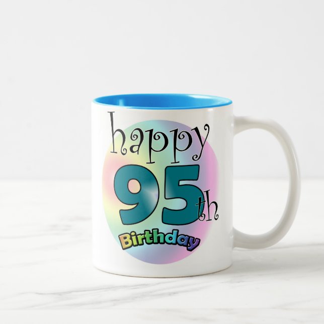 Happy 95th Birthday (blauw) Zweifarbige Tasse (Rechts)
