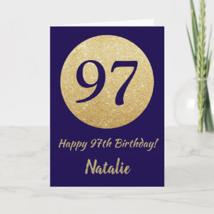 Happy 97. Geburtstag Navy Blue und Gold Glitzer Karte