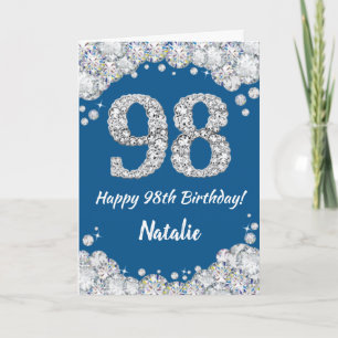 Happy 98. Geburtstag Blue and Silver Glitzer Card Karte