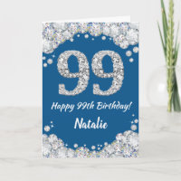 Happy 99. Geburtstag Blue and Silver Glitzer Card