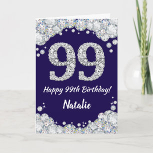 Happy 99. Geburtstag Navy Blue und Silver Glitzer Karte