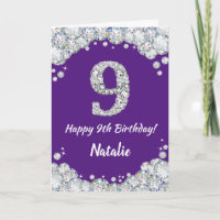 Happy 9. Geburtstag Lila und Silver Glitzer Card