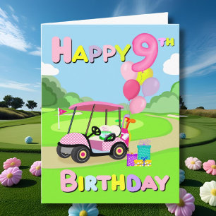 Happy 9. Geburtstag Polka Dot Pink Girly Golf Card Karte