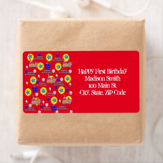 Happy 9th Birthday Address Labels, Red (Insitu)