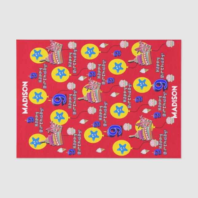Happy 9th Birthday Tissue Paper #9 Red Seidenpapier (Vorderseite)