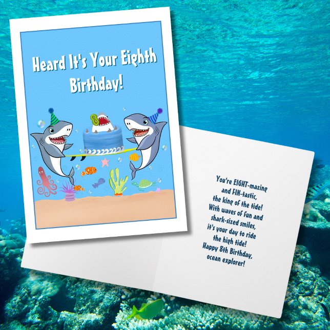 Happy Achte Birthday Sharks mit Cake Card Karte (Von Creator hochgeladen)